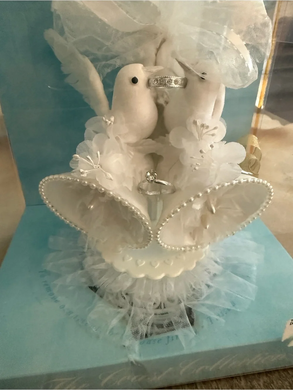 Vintage Coast Novelty Love Birds White Wedding Bell Cake Topper with Doves